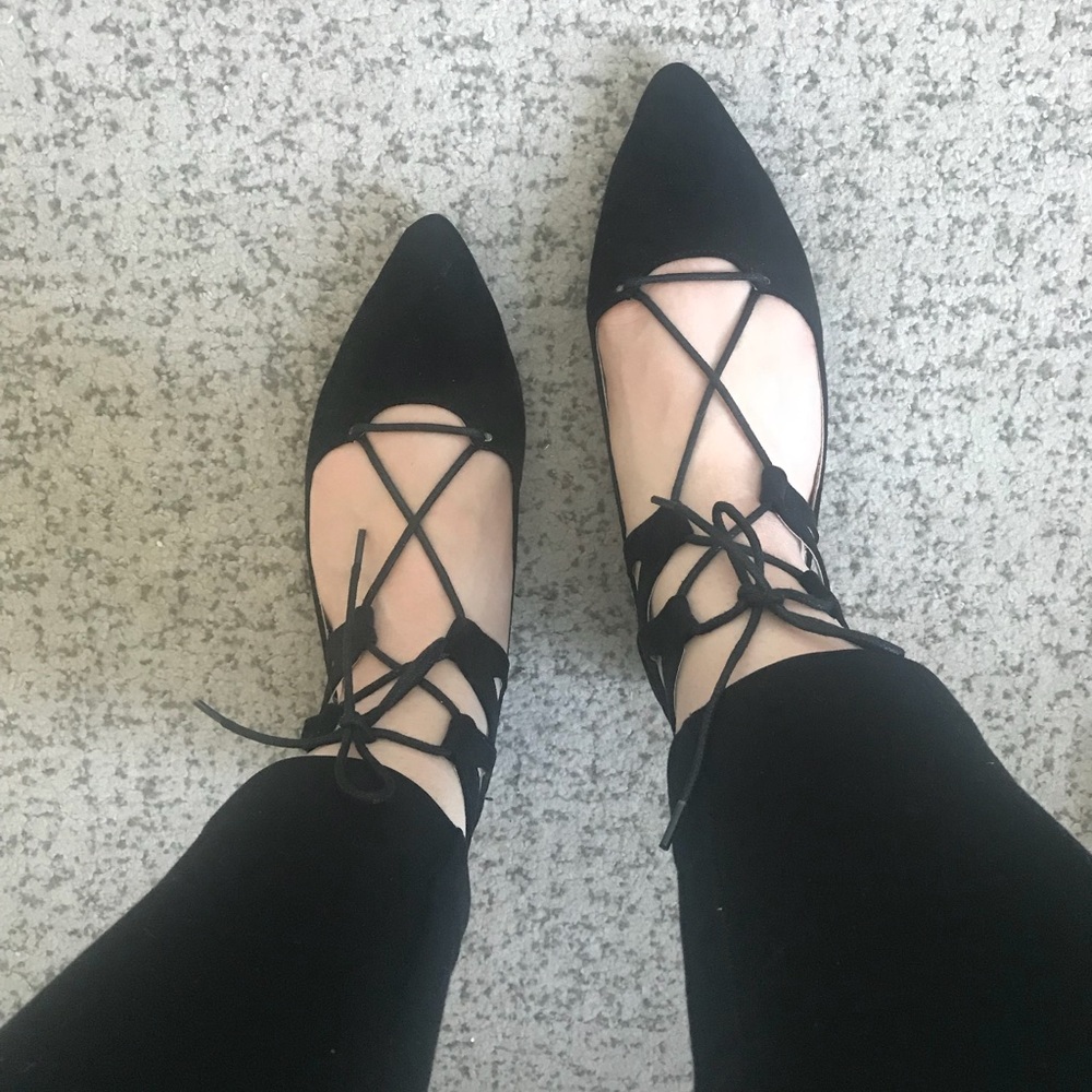 Black lace up flats